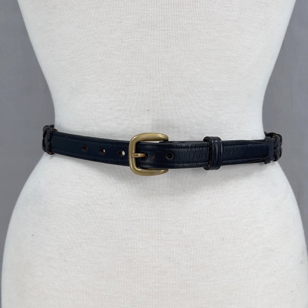Tory Leather Womens English Bridle Leather Skinny Braided Belt Brass Buckle 26
